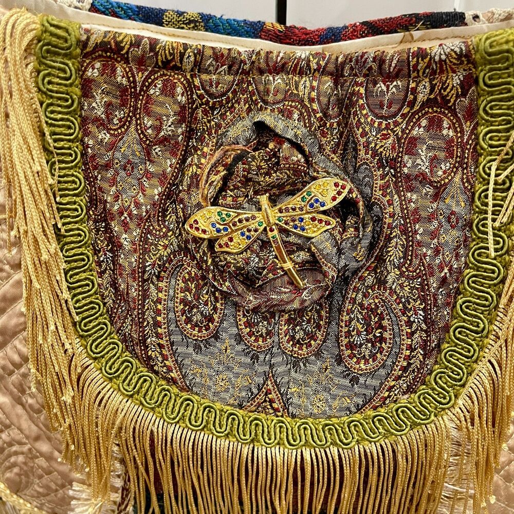 Champagne &  Multi Eclectic Handmade Boho Fringed Crossbody Bag - Picture 3 of 8